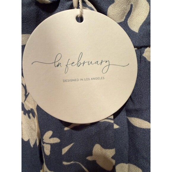 In February Dress Womens M Blue Floral Midi Empire Waist Pockets - Picture 5 of 6